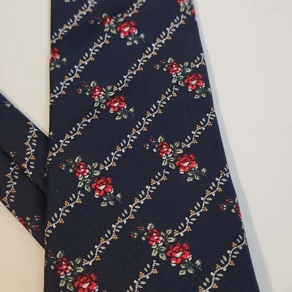 Vintage Paco Rabanne Paris Men's 100% Silk Blue With Red Floral Design Business - Picture 2 of 6